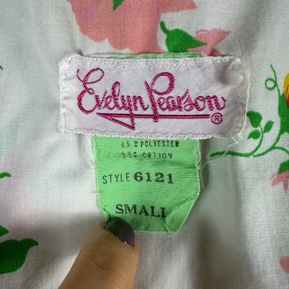 EVELYN PEARSON White Pink Green Floral Faux Wrap Mini Dress Women's Size Small - Picture 6 of 7